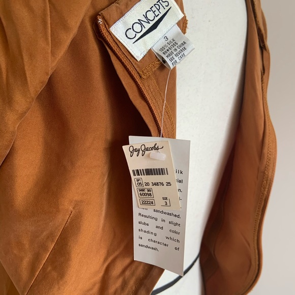 ❌SOLD❌ Vintage 90s 100% Silk Ochre Sheath Deadstock Dress - Picture 4 of 9